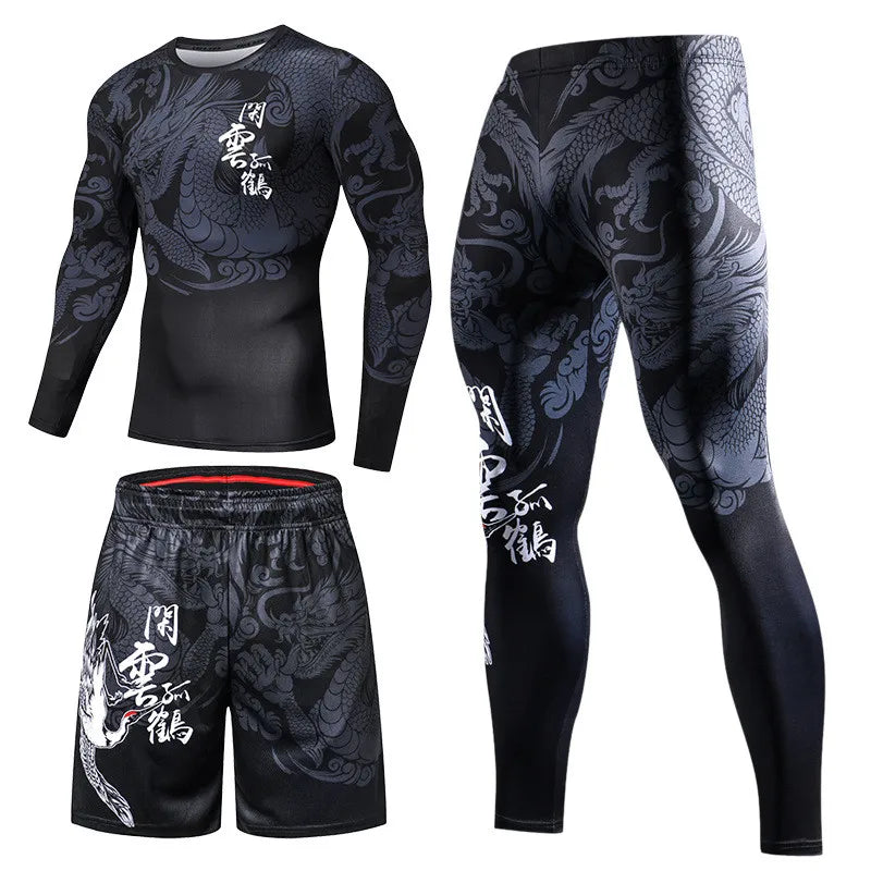 Men Long Sleeve Boxing Jersey Male GYM Fitness Tee Leggings Short Sport Running Set Skiing Basketball Football Clothes Suit D809