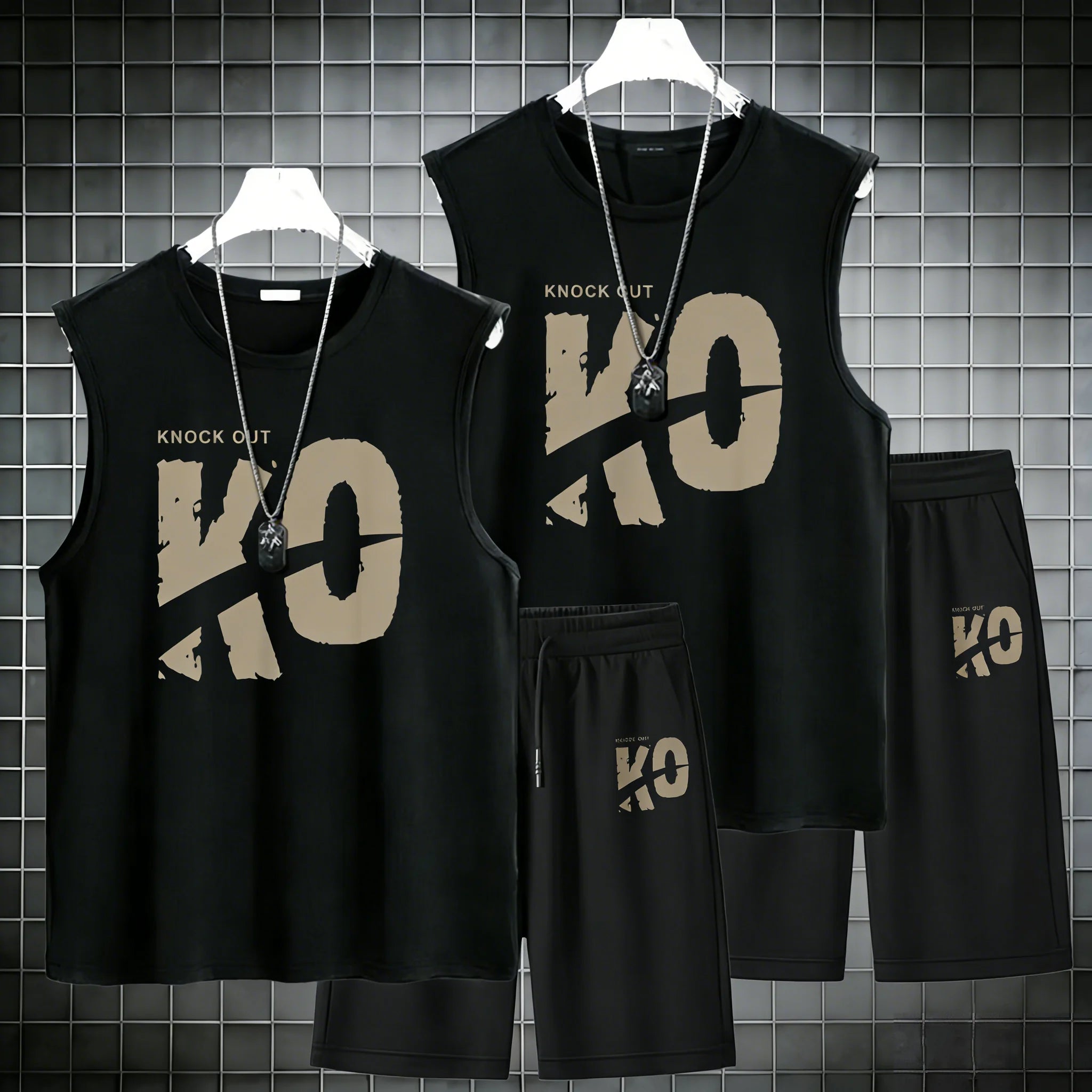 2Pcs 2026 Summer Men Clothing Harajuku Breathable fashion Sportswear Basketball suit casual short-sleeved T-shirt+shorts 2-piece