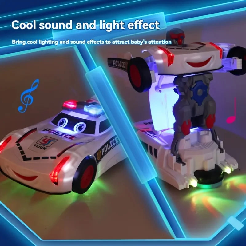 The children's police car conversion robot toy with automatic sound and light conversion function is the perfect gift for babies