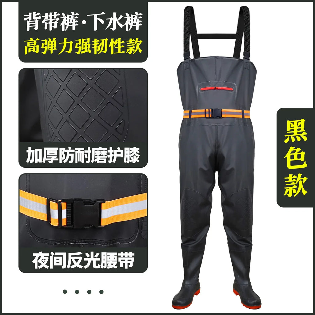 Thickened Underwater Pants Rain Pants with Rain Shoes Full Body One-piece Waterproof Clothing Catching The Sea Equipment