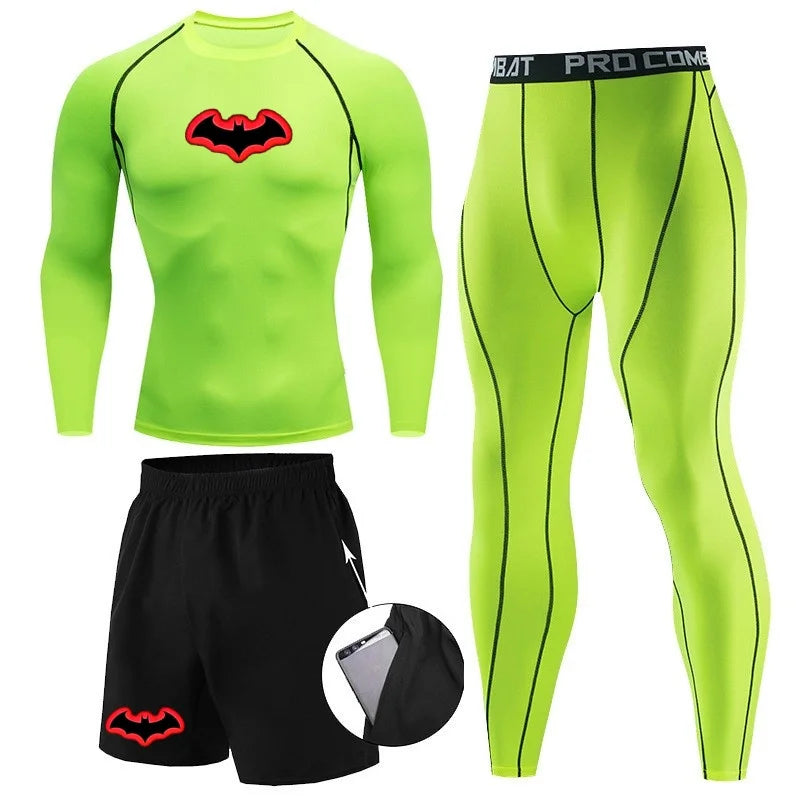 Men's 3-Piece Running Gym Outfit Quick-Dry Compression Wear for Morning/Evening Runs and Training in Spring and Autumn