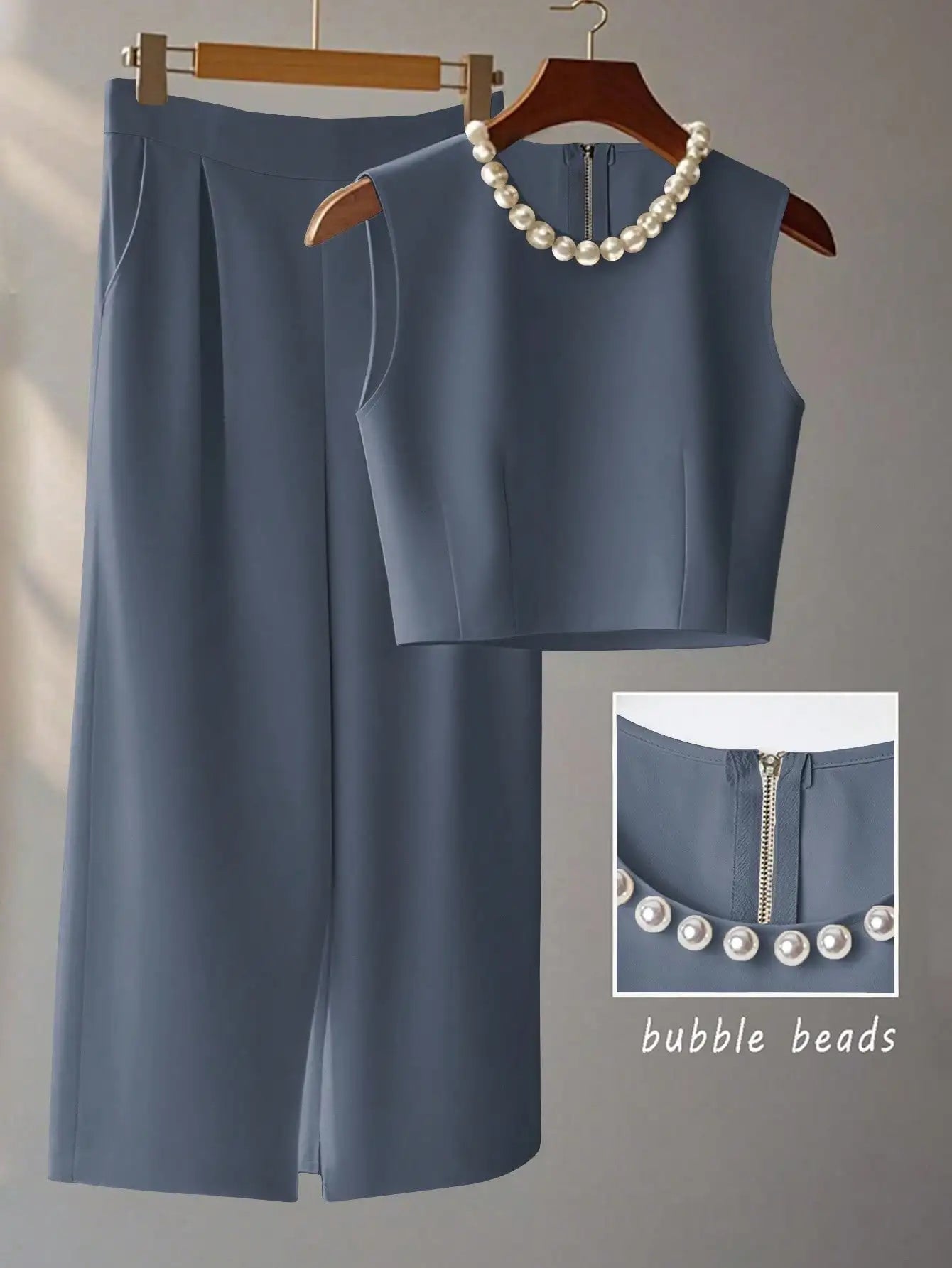 French High-Level Chic Three-Dimensional Beaded Sleeveless Tops Layered Wide-Leg Pants Trousers Summer Two Pieces Suits Ladies S