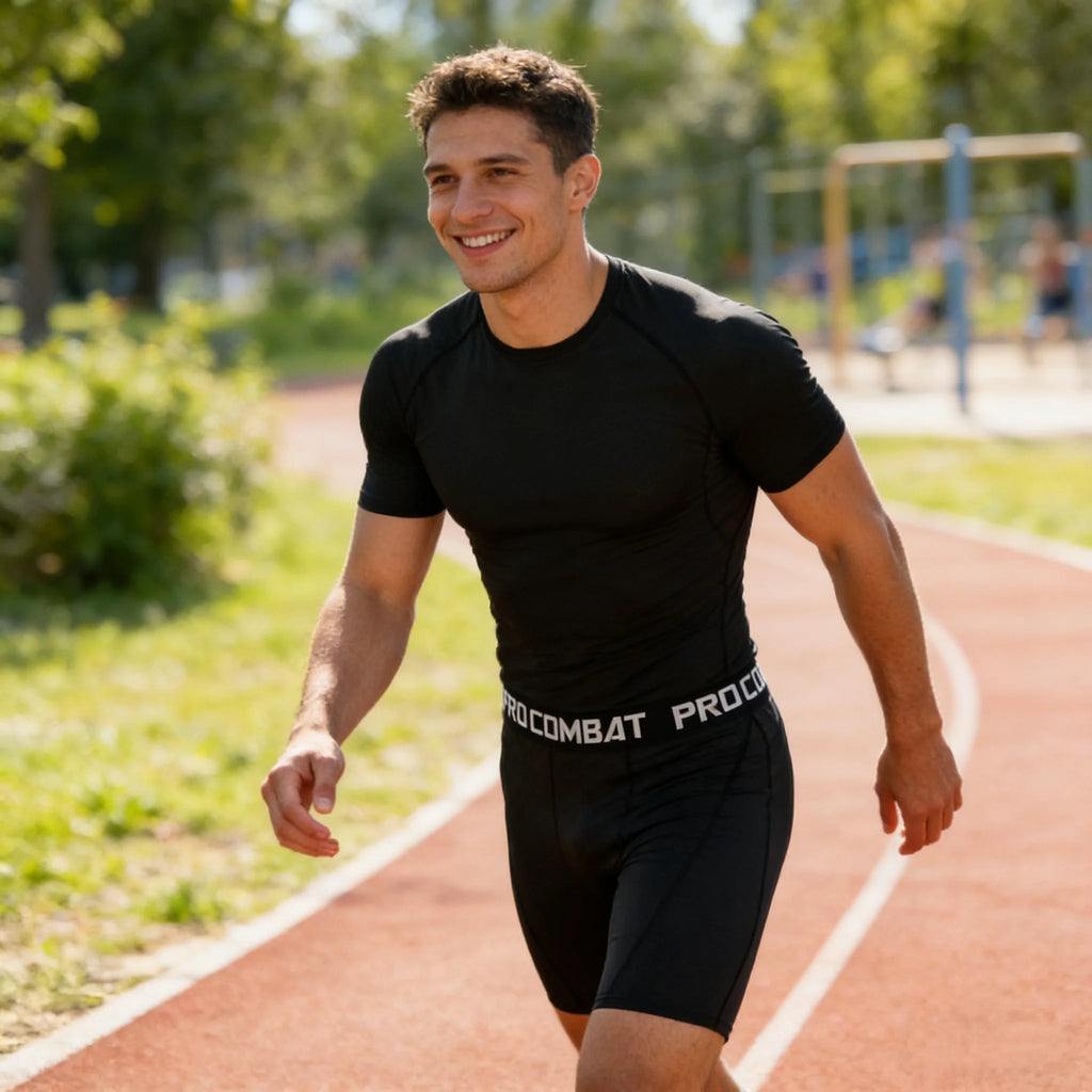 2026 Men's Quick Drying Running Sets Breathable Hiking  T-Shirt Short Soft Elasticity Gym Fitness Suits Outdoor Sports Male Sets