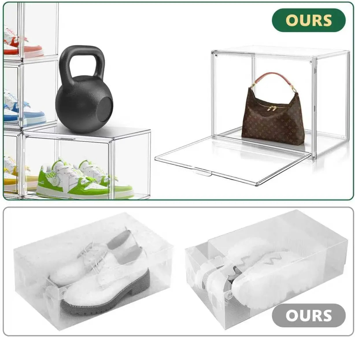 4-Pack Clear Plastic Stackable Shoe Storage Boxes with Magnetic Door, Thick Acrylic Display Case for Sneakers