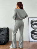 Women's Grey 2-Piece Off-Shoulder Sweatshirt & Flare Pants Set