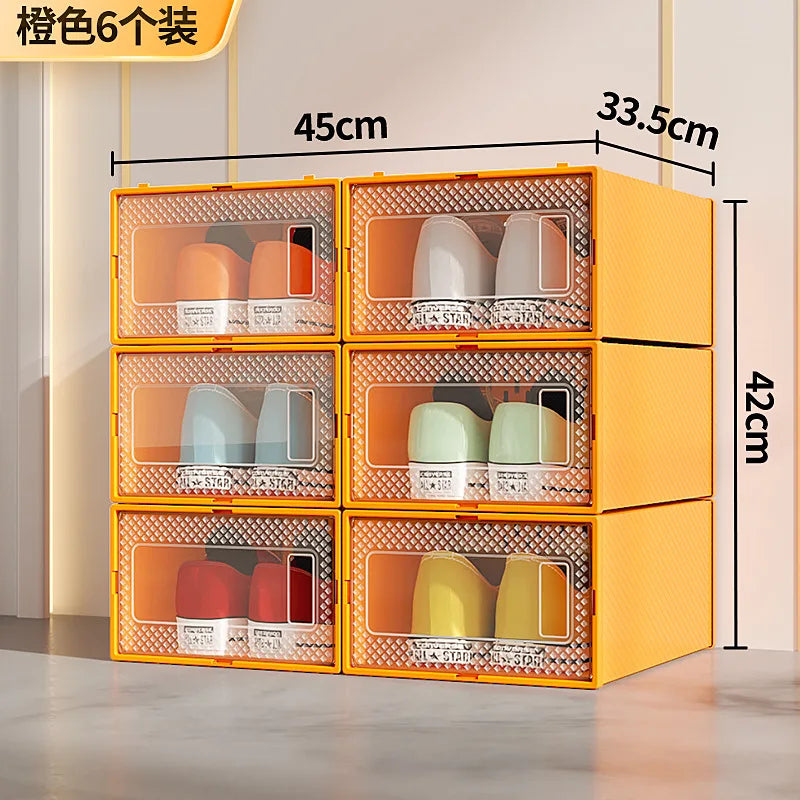 6Pcs/Set Transparent Shoe Box Living Room Shoe Cabinet Multi-Functional Storage Sneakers High Heels Storage Organizer