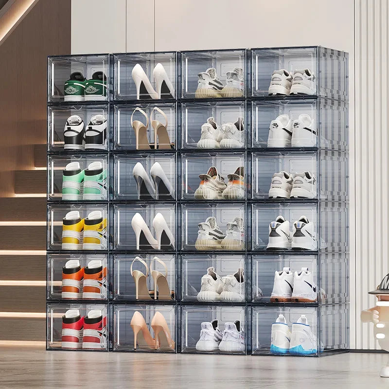 Thickened Side-Open Shoe Box Storage Box Transparent Sneaker Storage Cabinet Space Saving Plastic Anti-Oxidation Foldable
