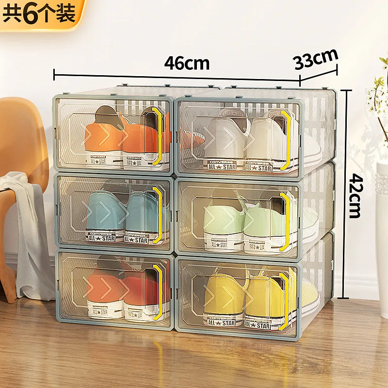 6Pcs/Set Transparent Shoe Box Living Room Shoe Cabinet Multi-Functional Storage Sneakers High Heels Storage Organizer