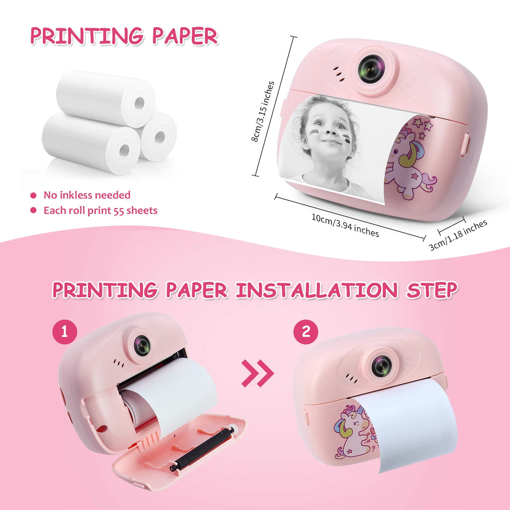 Children's mini thermal print camera instant print photo support recording video suitable for children's Halloween gifts