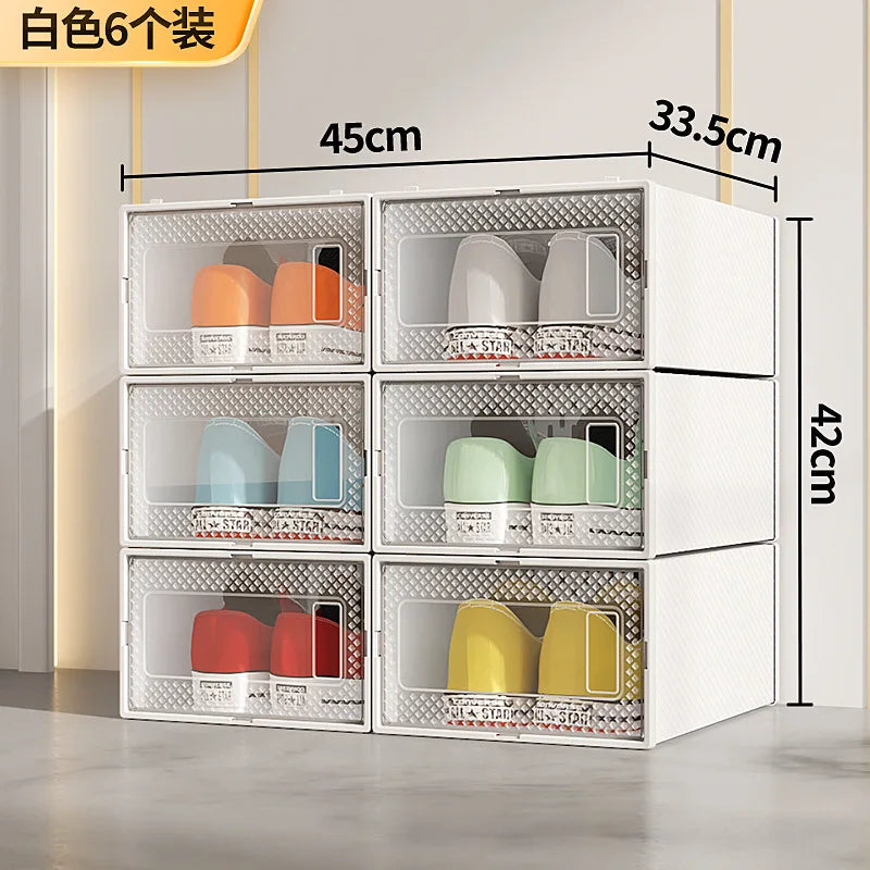 6Pcs/Set Transparent Shoe Box Living Room Shoe Cabinet Multi-Functional Storage Sneakers High Heels Storage Organizer
