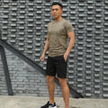 Plain Nylon Male T Shirt Short Sets Sports Suits Gym Sportswear Aesthetic 2 Piece Outfit Outfits Chic Elastic Men's Shorts Set