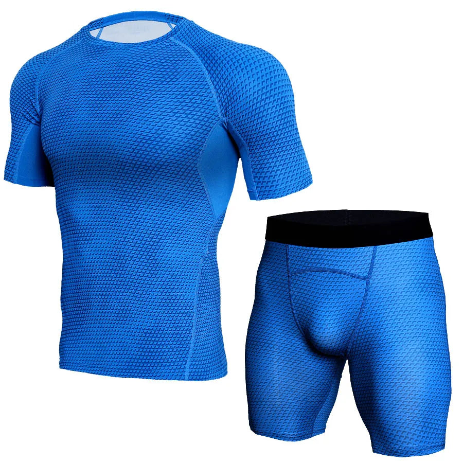 Men's Sports Suit male Quick dry Sportswear short sleeve T-Shirt Compression Clothing Fitness Training kit leggings Gym shorts
