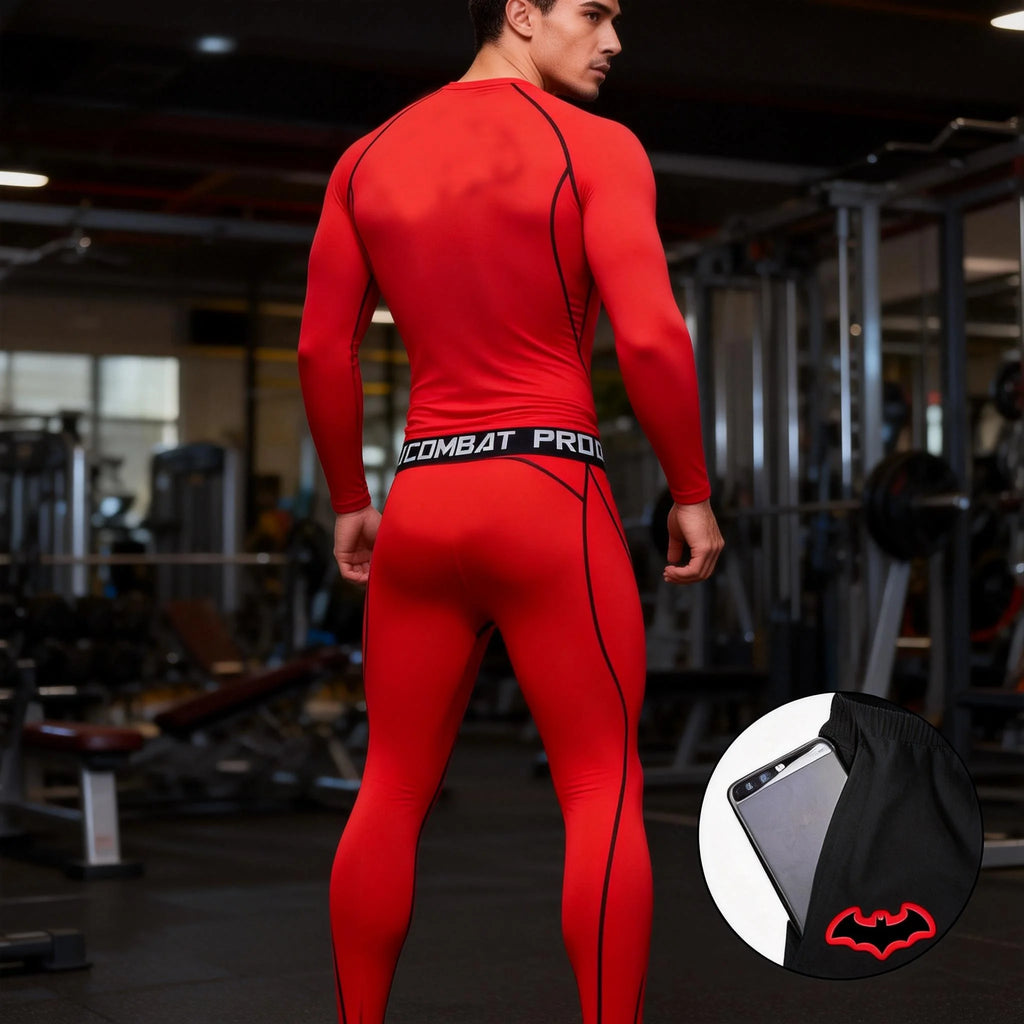 Men's 3-Piece Running Gym Outfit Quick-Dry Compression Wear for Morning/Evening Runs and Training in Spring and Autumn