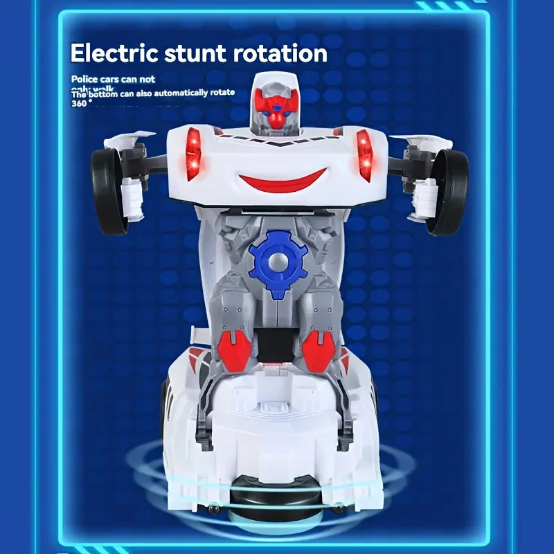 The children's police car conversion robot toy with automatic sound and light conversion function is the perfect gift for babies