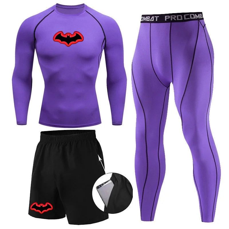 Men's 3-Piece Running Gym Outfit Quick-Dry Compression Wear for Morning/Evening Runs and Training in Spring and Autumn