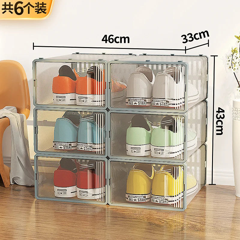 6Pcs/Set Transparent Shoe Box Living Room Shoe Cabinet Multi-Functional Storage Sneakers High Heels Storage Organizer