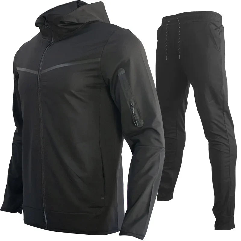 Autumn Men's Hooded Running Sets Patchwork Casual Tracksuits Zipper Jacket+Pants 2Pcs Sets Male Slim Gym Sportswear Jogging Suit