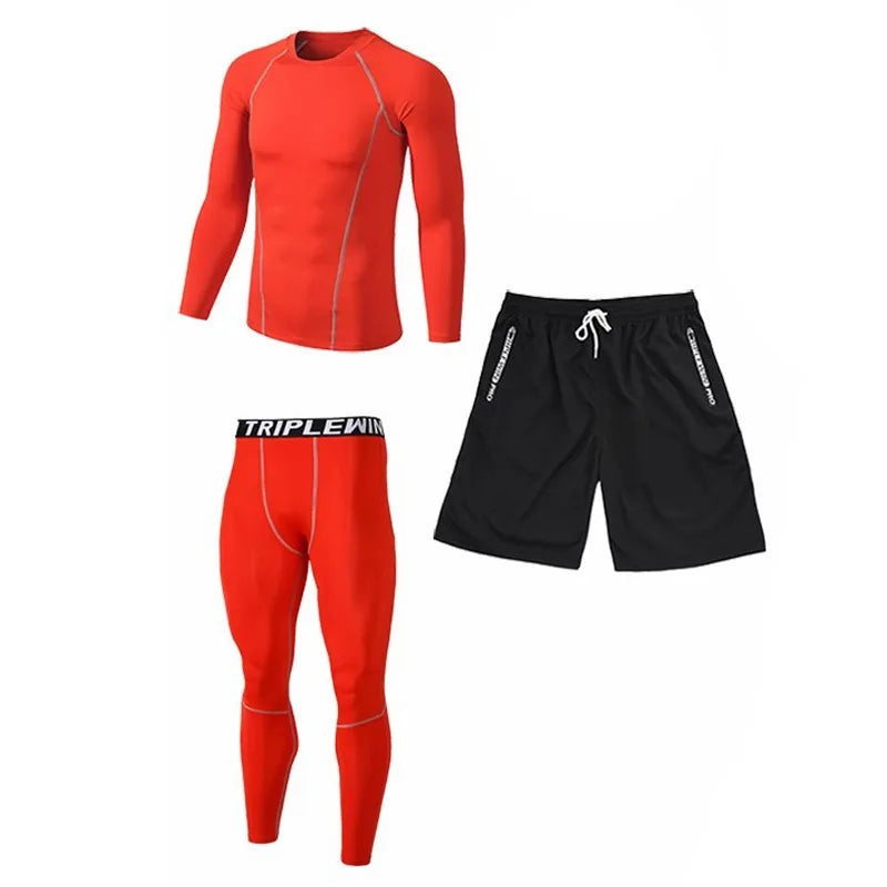 Men Long Sleeve Jogging Jersey Male GYM Fitness Tee Leggings Short Sport Running Set Skiing Basketball Football Clothes Suit B36