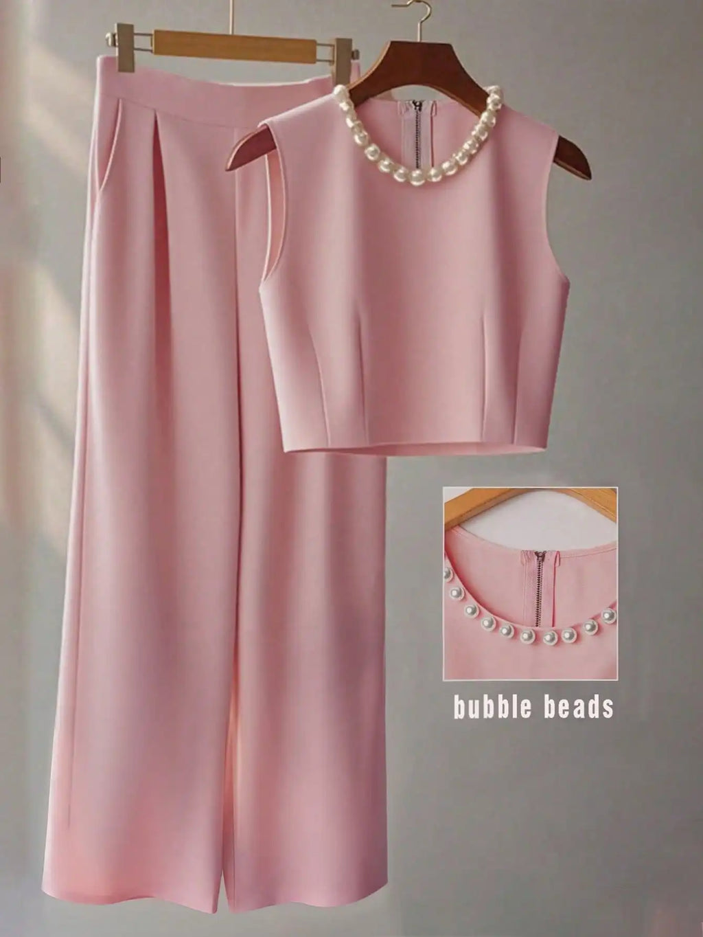 French High-Level Chic Three-Dimensional Beaded Sleeveless Tops Layered Wide-Leg Pants Trousers Summer Two Pieces Suits Ladies S