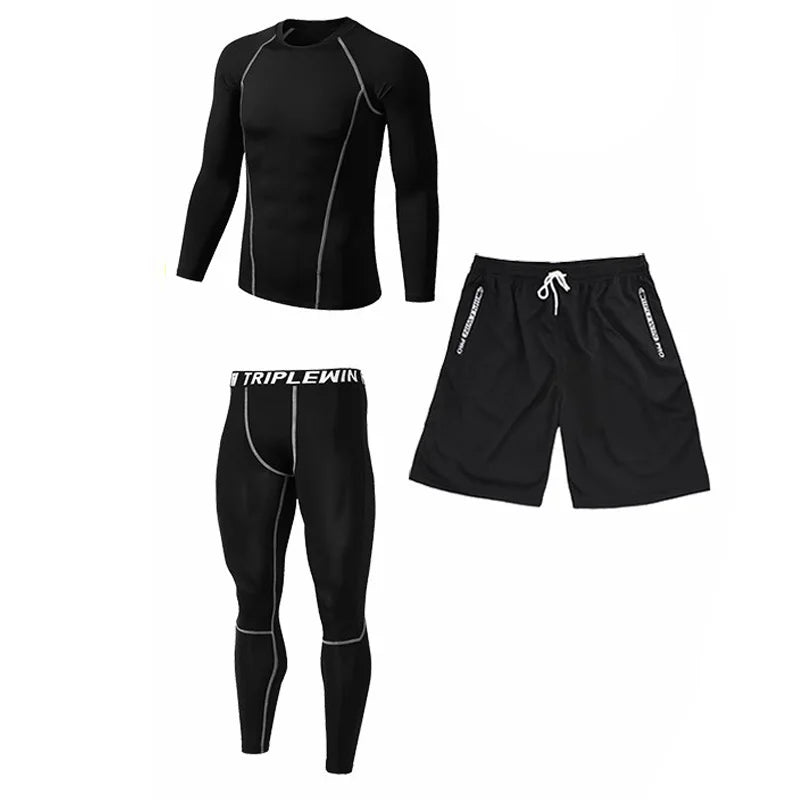 Men Long Sleeve Jogging Jersey Male GYM Fitness Tee Leggings Short Sport Running Set Skiing Basketball Football Clothes Suit B36