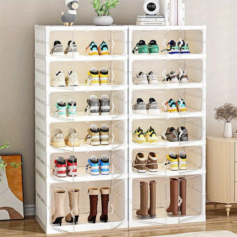 Foldable Shoe Rack Sneaker Display Cabinet Entryway Corner Shoe Storage Box Dust-Proof Moisture-Proof Double-DoorStorage Cabinet