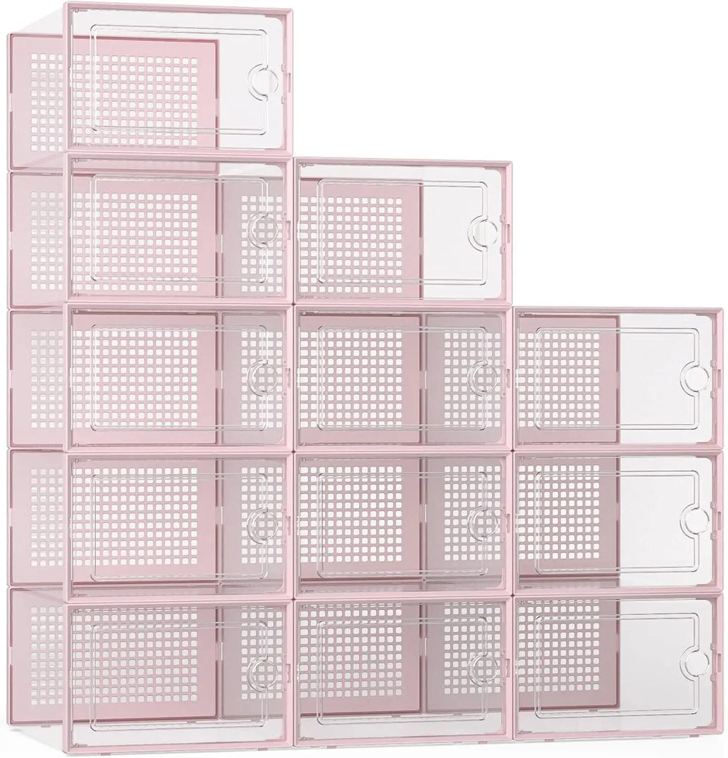 X-Large Shoe Storage Boxes Organizers Clear Plastic Stackable 12 Pack, Shoe Rack & Holder Substitute, Sneaker Containers, Toy St