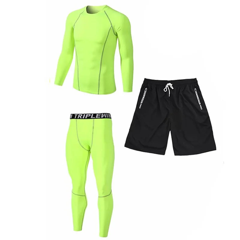 Men Long Sleeve Jogging Jersey Male GYM Fitness Tee Leggings Short Sport Running Set Skiing Basketball Football Clothes Suit B36