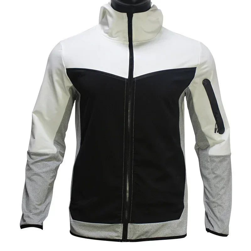Autumn Men's Hooded Running Sets Patchwork Casual Tracksuits Zipper Jacket+Pants 2Pcs Sets Male Slim Gym Sportswear Jogging Suit