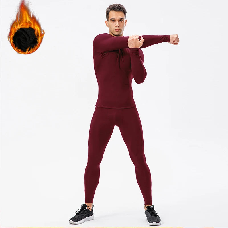 2 Pcs/Set Men's Velvet Tracksuit Fitness Sports Suit Gym Clothes Running Training Jogging Suit Thermal Underwear Male Sportswear