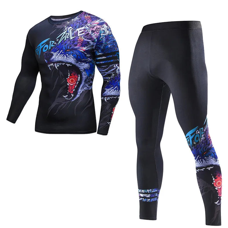 Men Long Sleeve Boxing Jersey Male GYM Fitness Tee Leggings Short Sport Running Set Skiing Basketball Football Clothes Suit D809