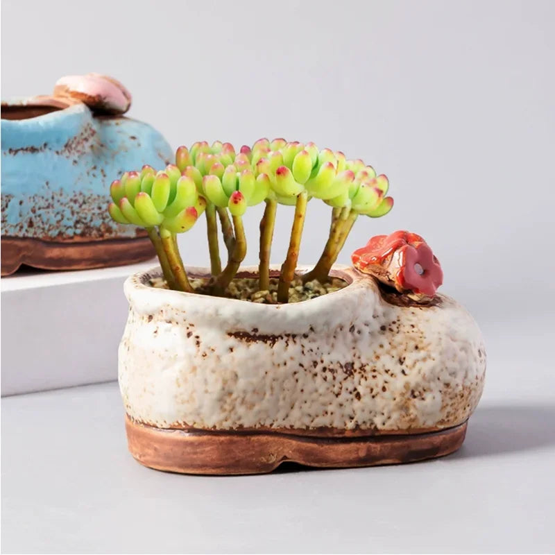 Living Room Decoration, Coarse Ceramic Vases, Hand-painted Cute Shoe Flower Pots, Indoor Balcony Succulent Plant Flower Pots