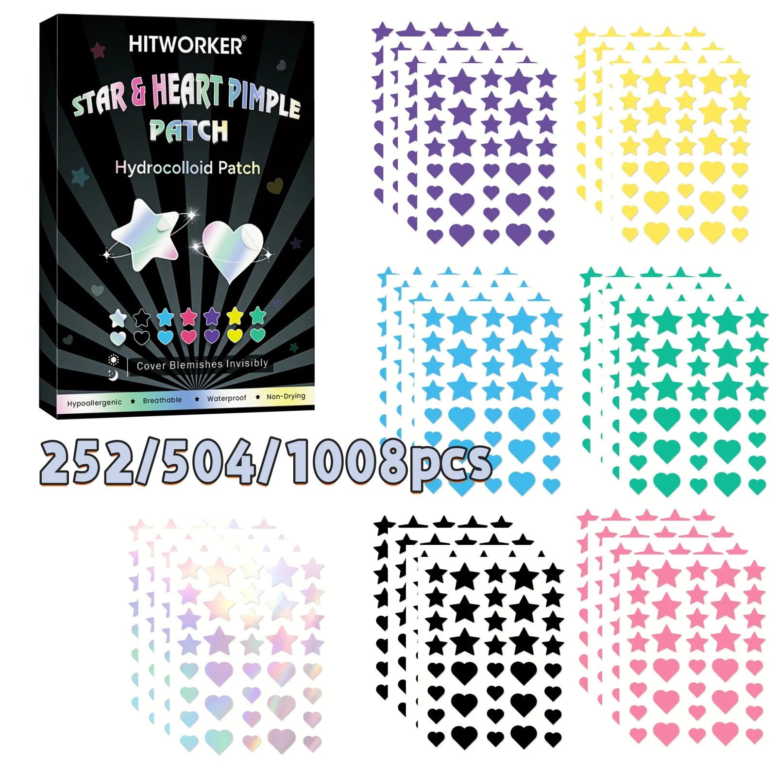 252/504/1008-Piece HITWORKER Acne Patches | Invisible Blemish Cover, Enriched with Tea Tree Oil, Gentle Cleansing