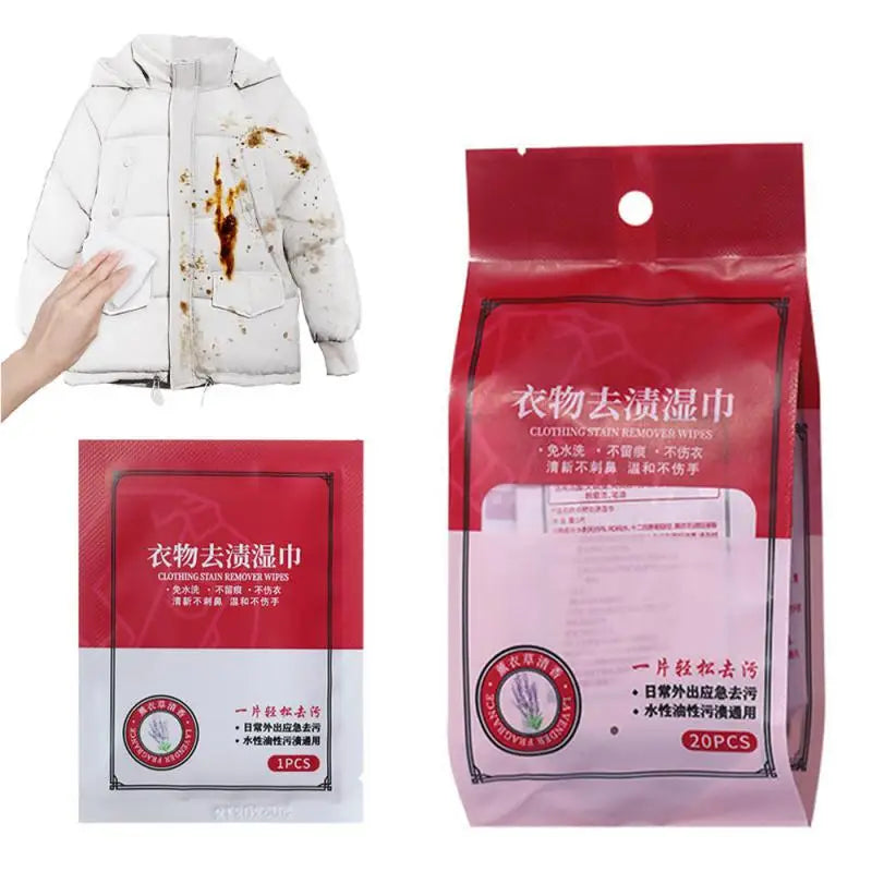 20Pcs Clothes Stain Removal Wet Wipes No Washing Cleaning Dirt Oil Removal Wipes Small White Shoes Jacket Dirt Removal Wet Wipes