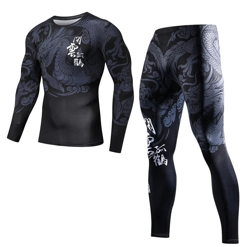 Men Long Sleeve Boxing Jersey Male GYM Fitness Tee Leggings Short Sport Running Set Skiing Basketball Football Clothes Suit D809