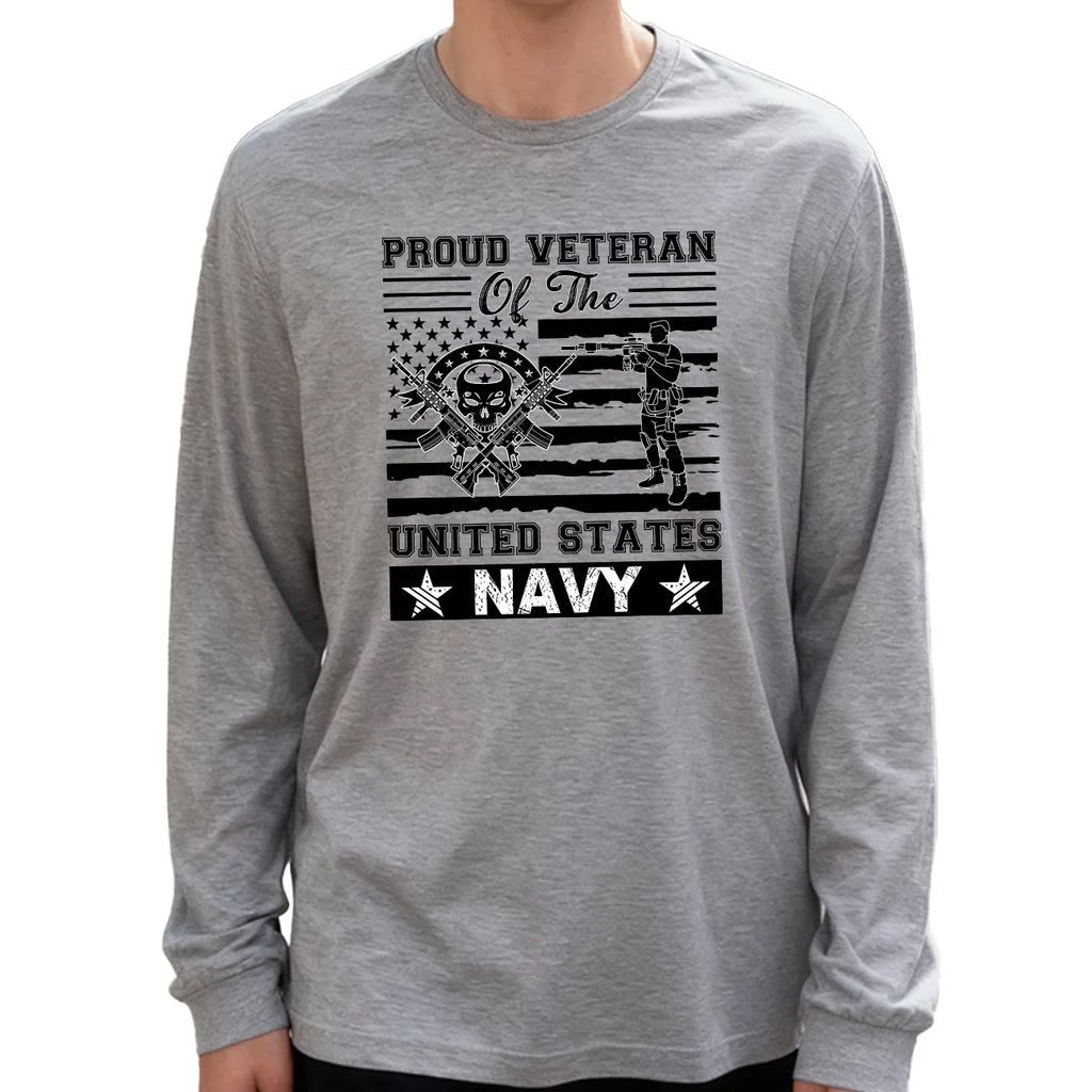 Proud Veteran of the United States Navy Men's Long Sleeve Tee 100% Cotton 180g Crew Neck Casual Daily Style Soft and Breathable