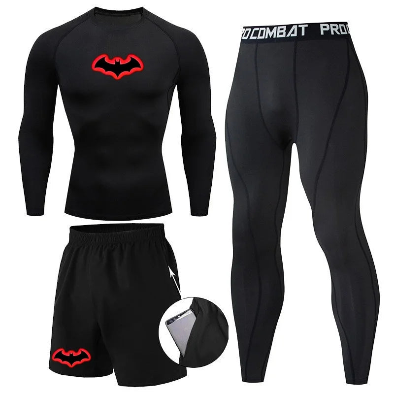 Men's 3-Piece Running Gym Outfit Quick-Dry Compression Wear for Morning/Evening Runs and Training in Spring and Autumn