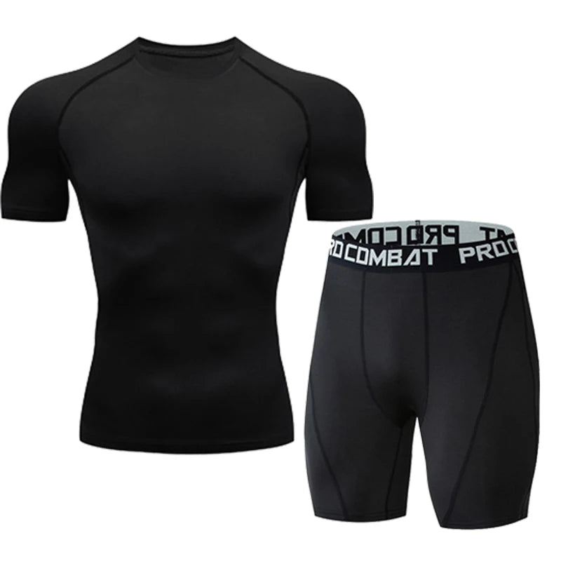 2026 Men's Quick Drying Running Sets Breathable Hiking  T-Shirt Short Soft Elasticity Gym Fitness Suits Outdoor Sports Male Sets
