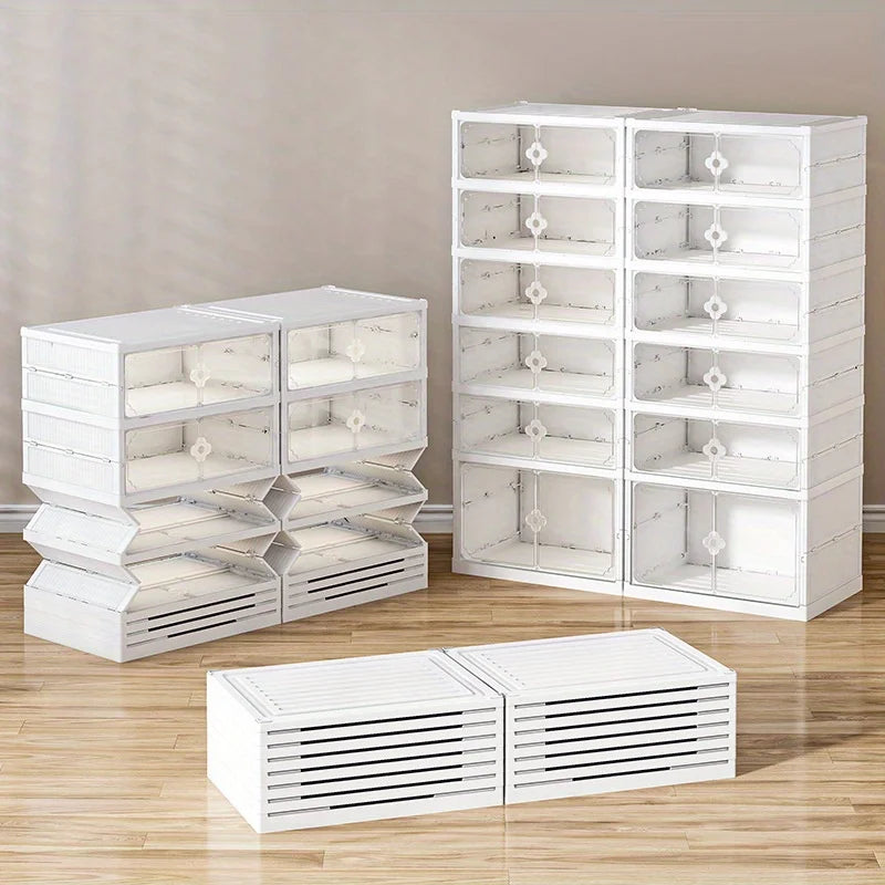 Foldable Shoe Rack Sneaker Display Cabinet Entryway Corner Shoe Storage Box Dust-Proof Moisture-Proof Double-DoorStorage Cabinet