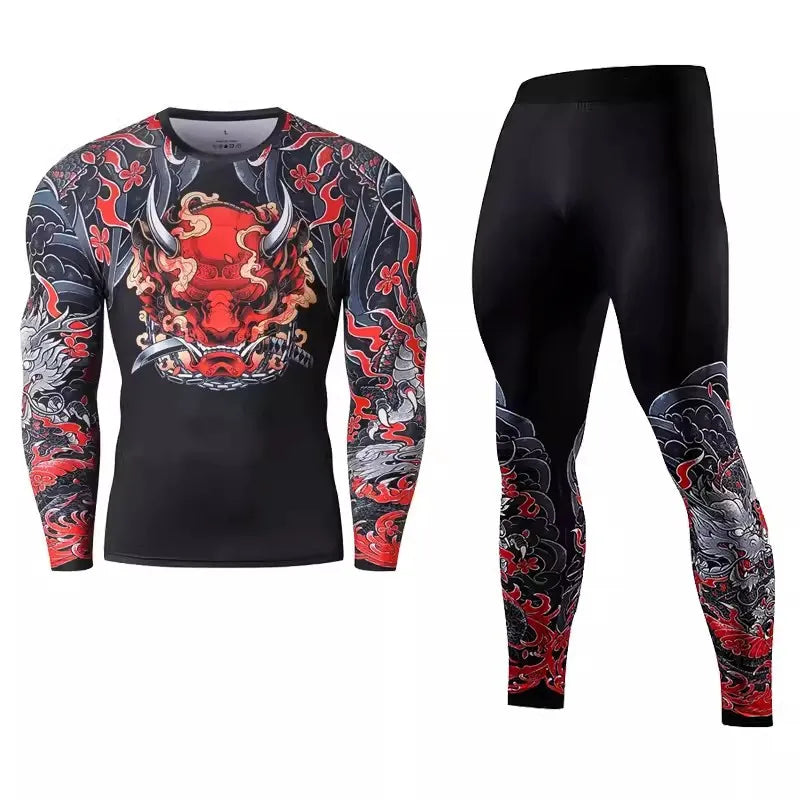 Men Long Sleeve Boxing Jersey Male GYM Fitness Tee Leggings Short Sport Running Set Skiing Basketball Football Clothes Suit D809